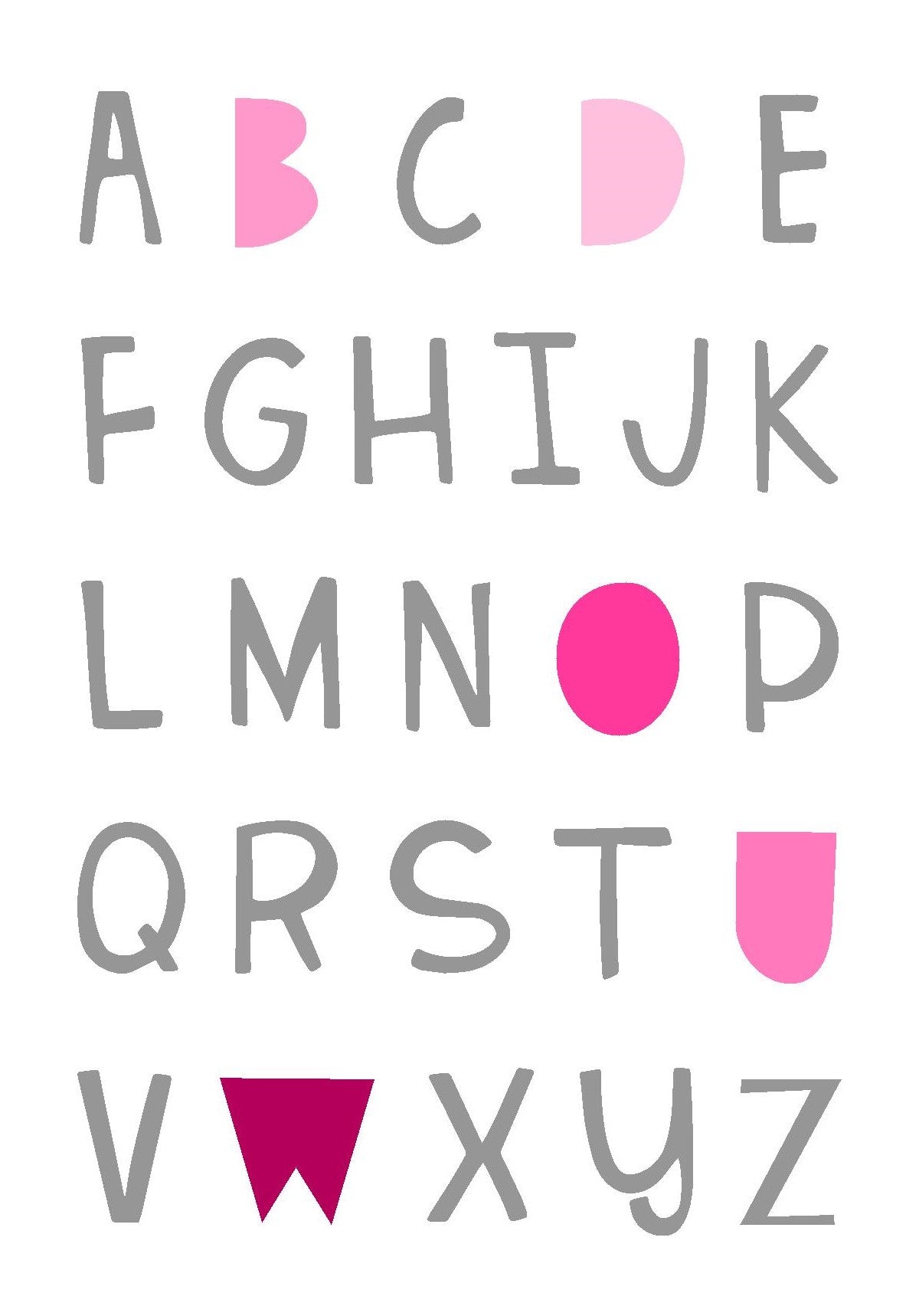 Alphabet A4 Print Boy / Girl Childrens Nursery Wall Art Pink Print Poster