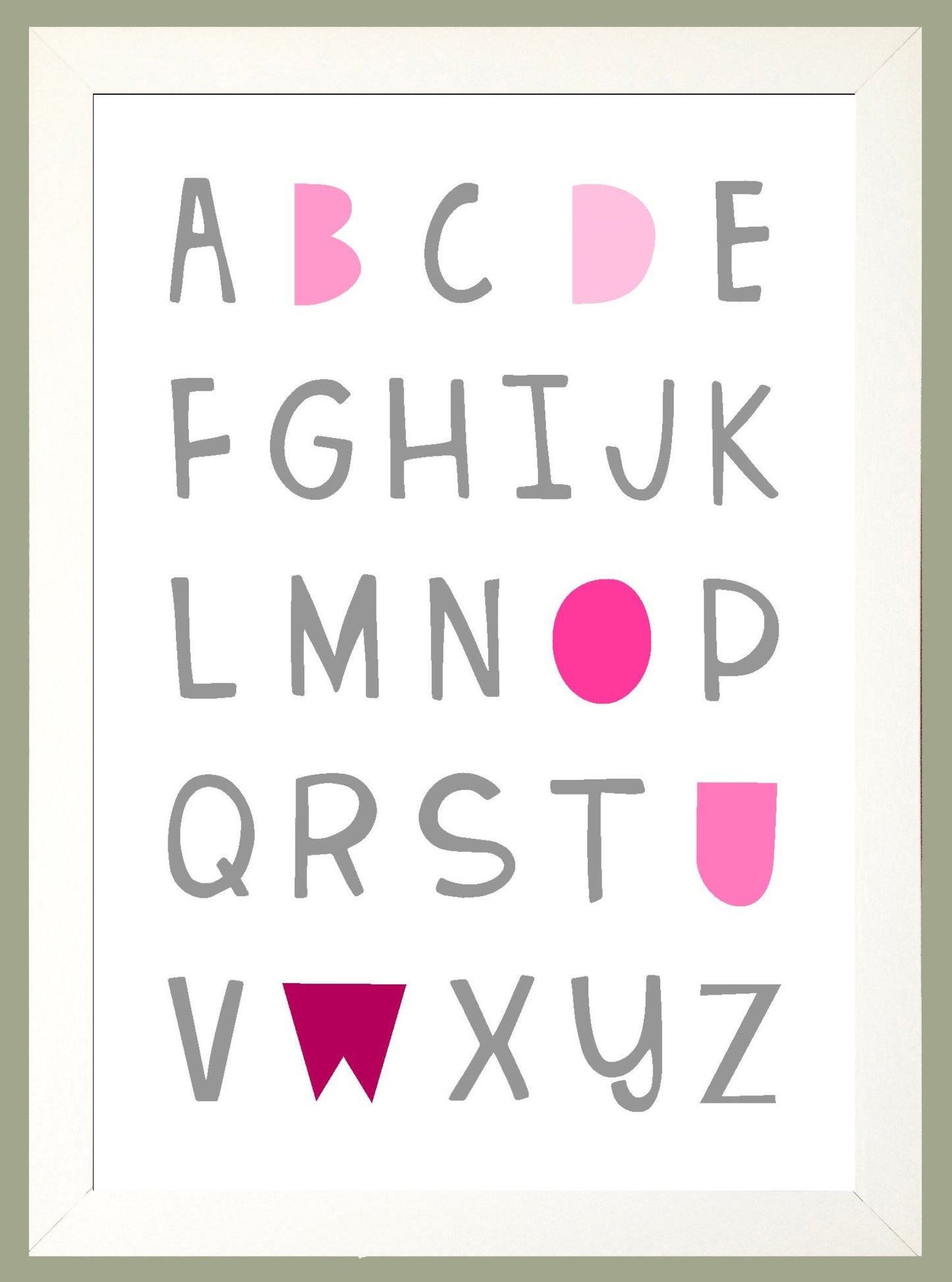 Alphabet A4 Print Boy / Girl Childrens Nursery Wall Art Pink Print Poster