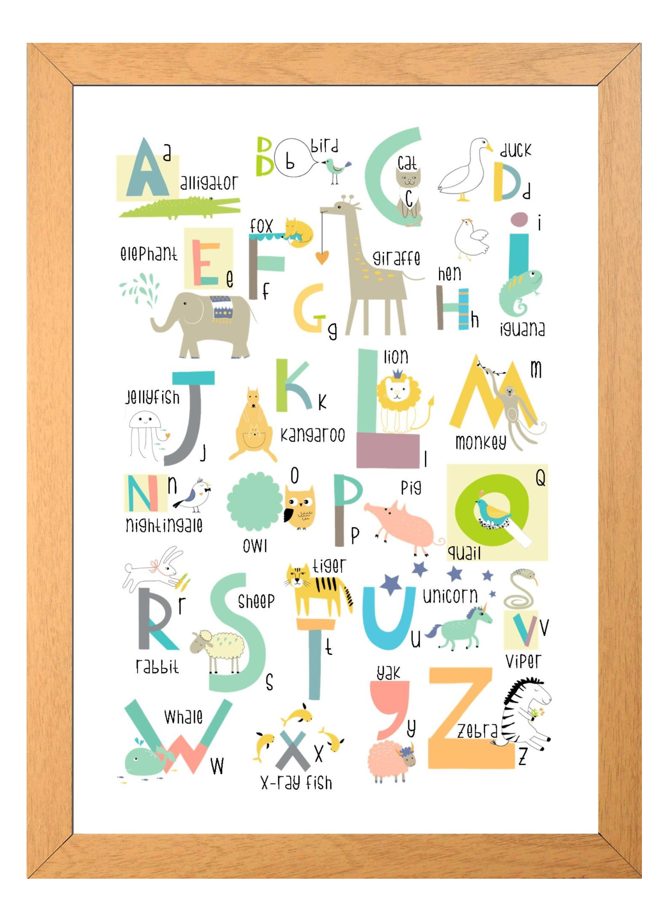 Animal Alphabet A4 Print Childrens Nursery Wall Art Print Poster