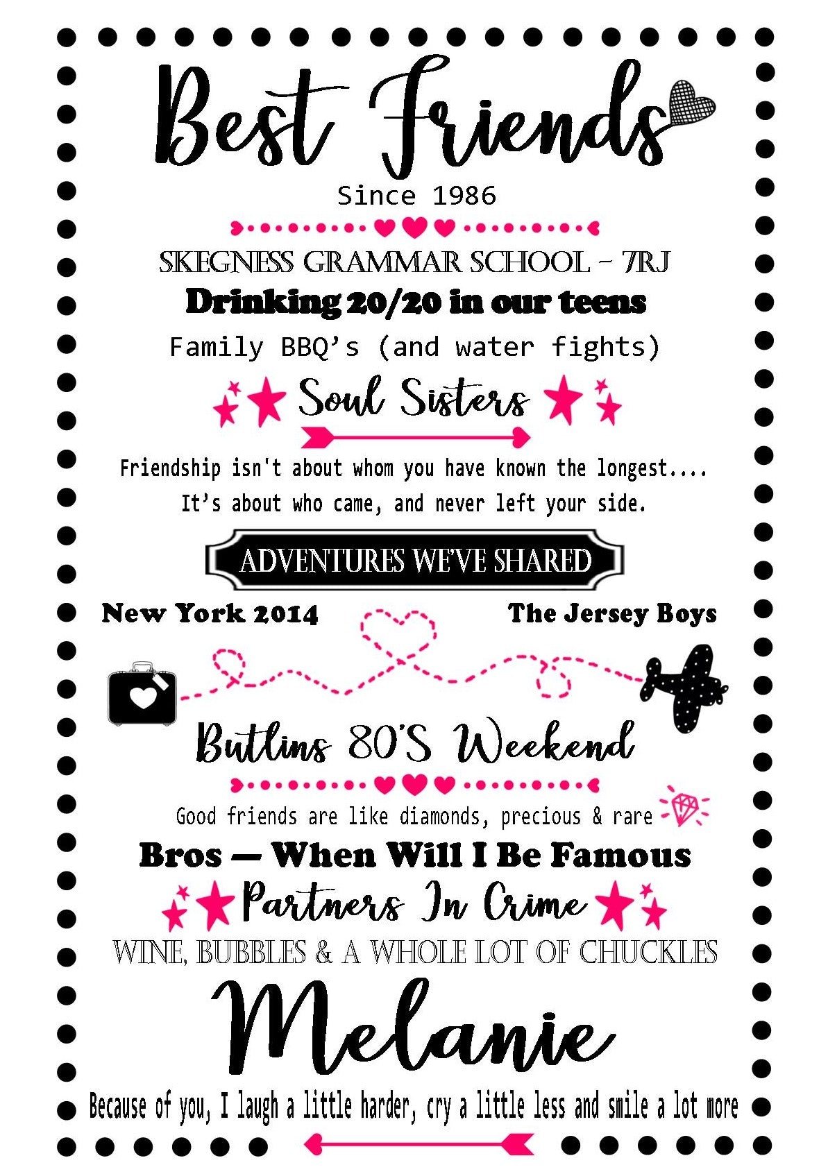 Personalised Best Friends Memories Friendship Celebration Keepsake A4 Print Sold as the Print on its own or in a Choice of Frames
