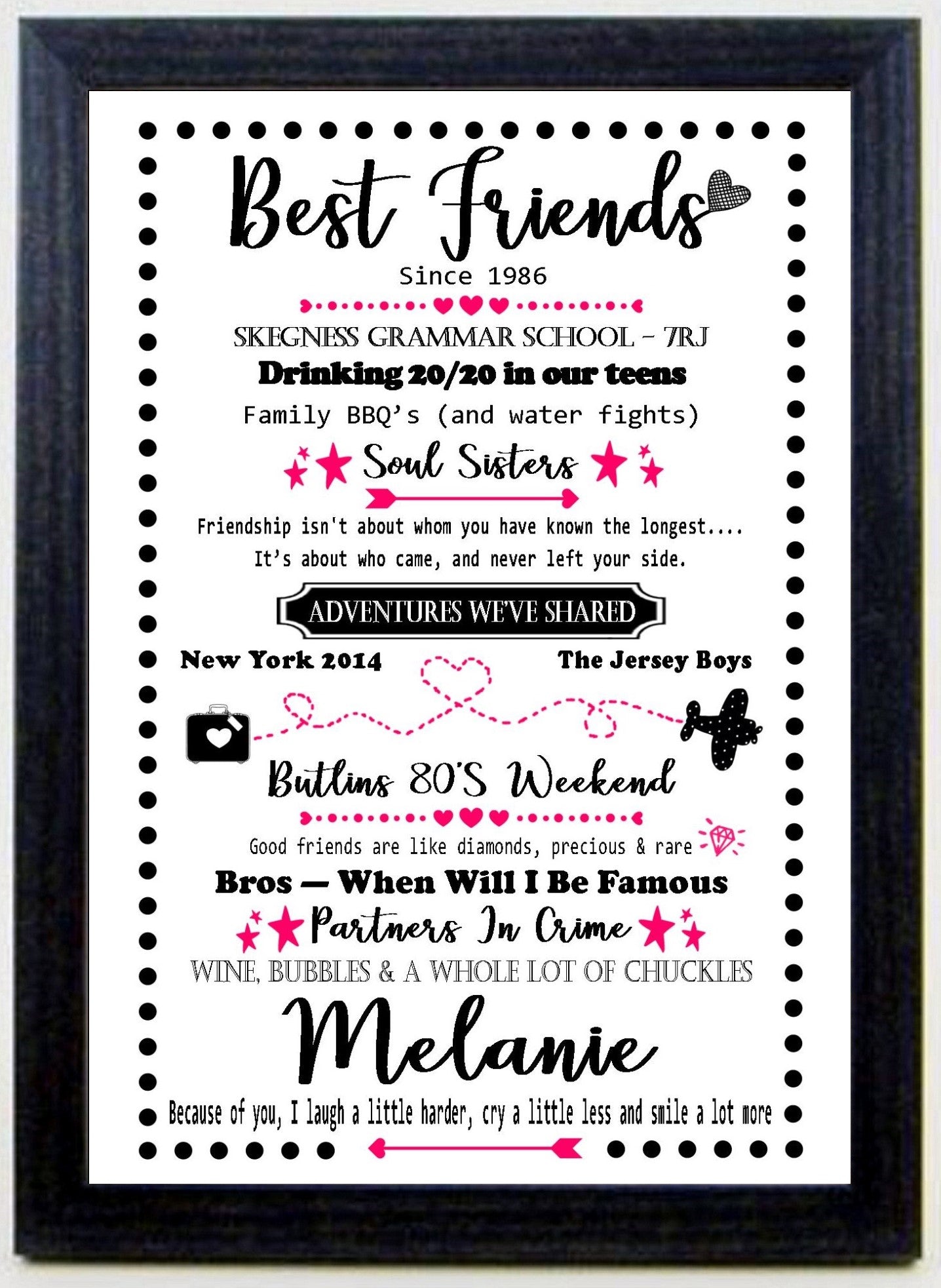 Personalised Best Friends Memories Friendship Celebration Keepsake A4 Print Sold as the Print on its own or in a Choice of Frames