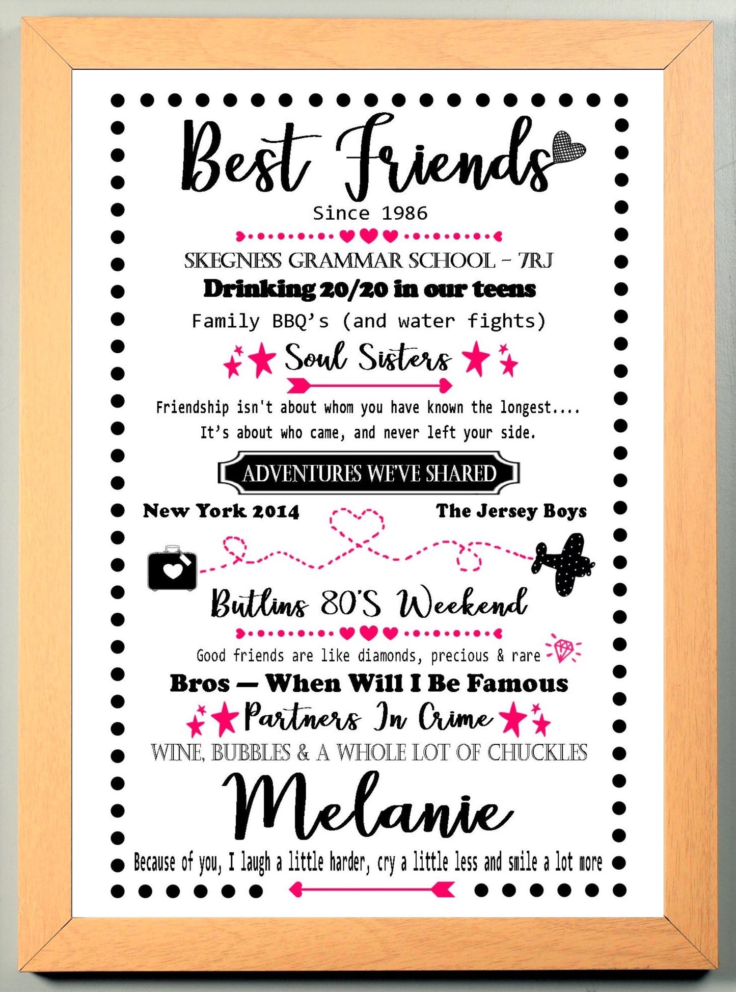 Personalised Best Friends Memories Friendship Celebration Keepsake A4 Print Sold as the Print on its own or in a Choice of Frames