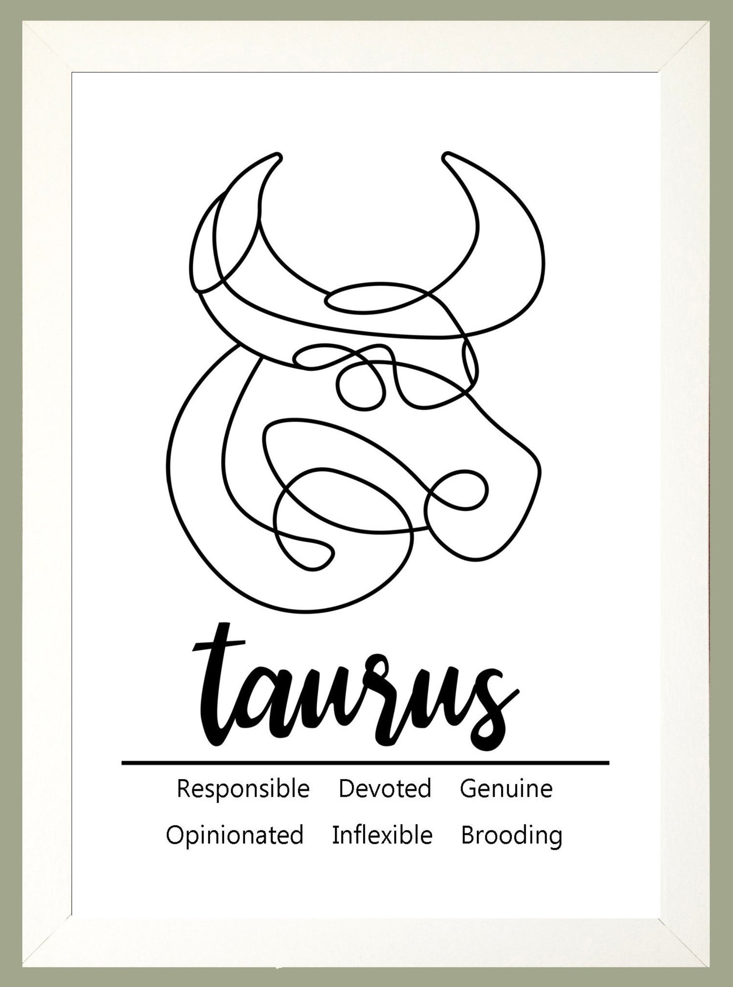 Taurus Zodiac Star Sign Traits A4 Poster Sold as the Print Only or in a Choice of Frames…