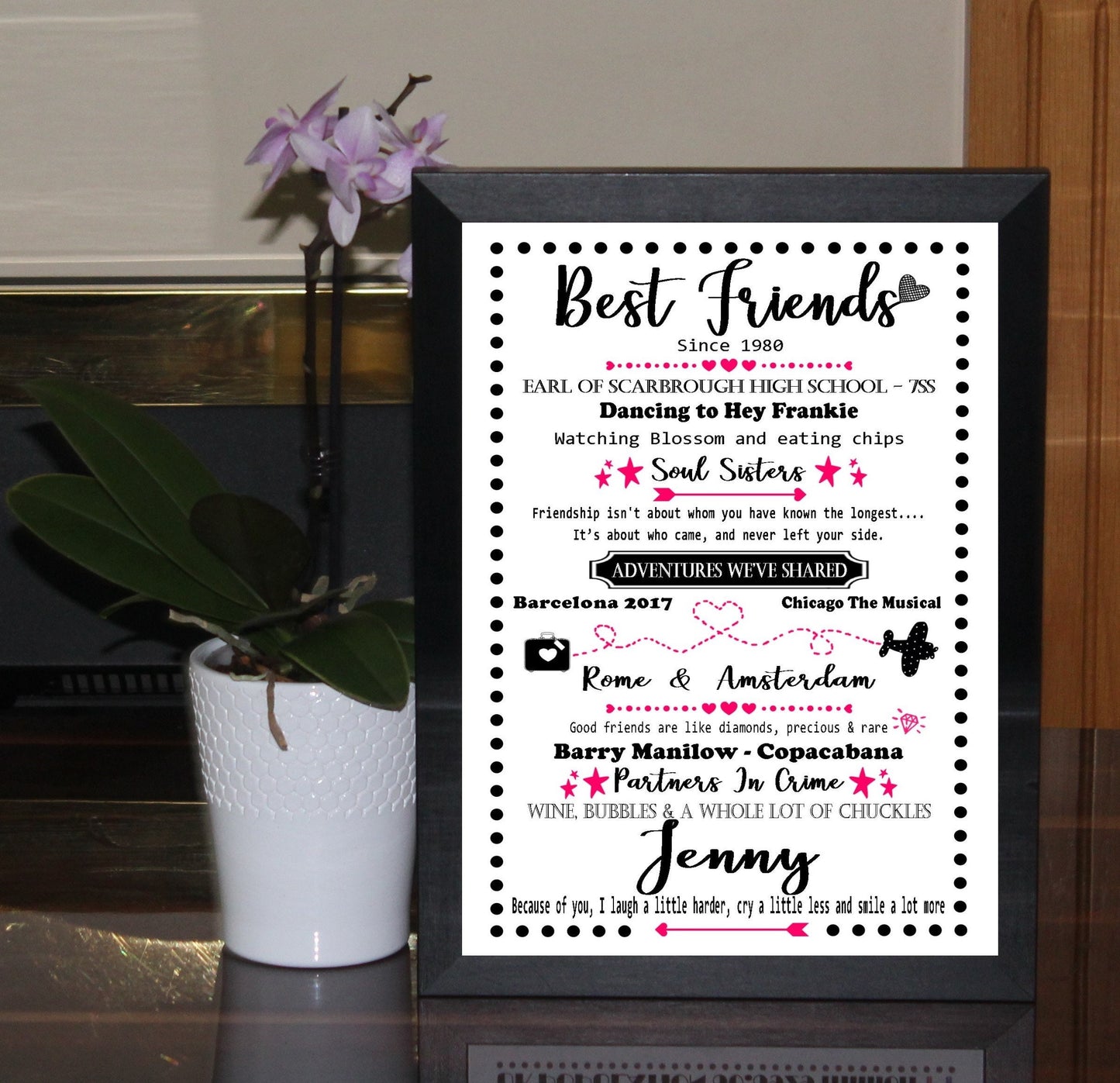 Personalised Best Friends Memories Friendship Celebration Keepsake A4 Print Sold as the Print on its own or in a Choice of Frames