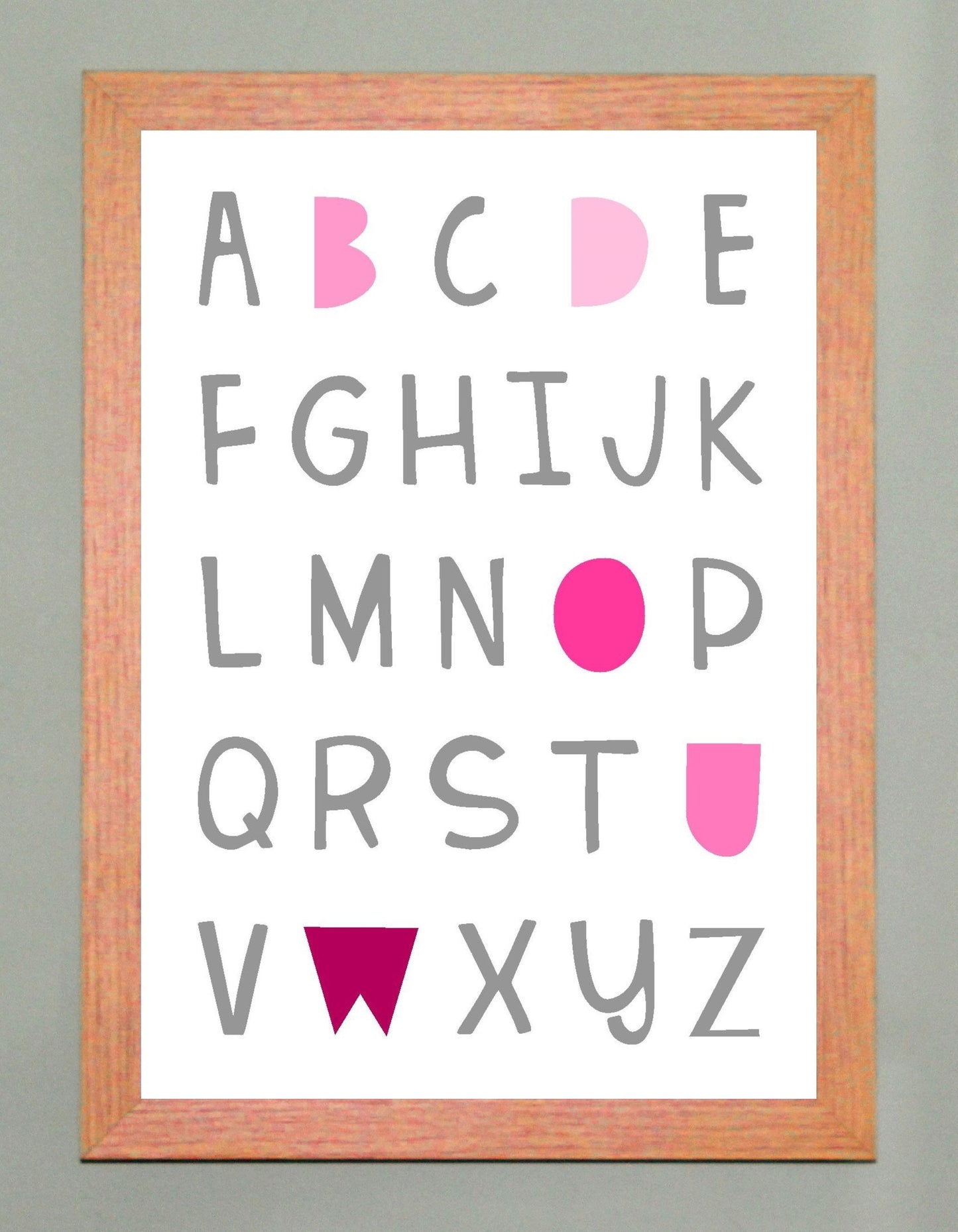 Alphabet A4 Print Boy / Girl Childrens Nursery Wall Art Pink Print Poster