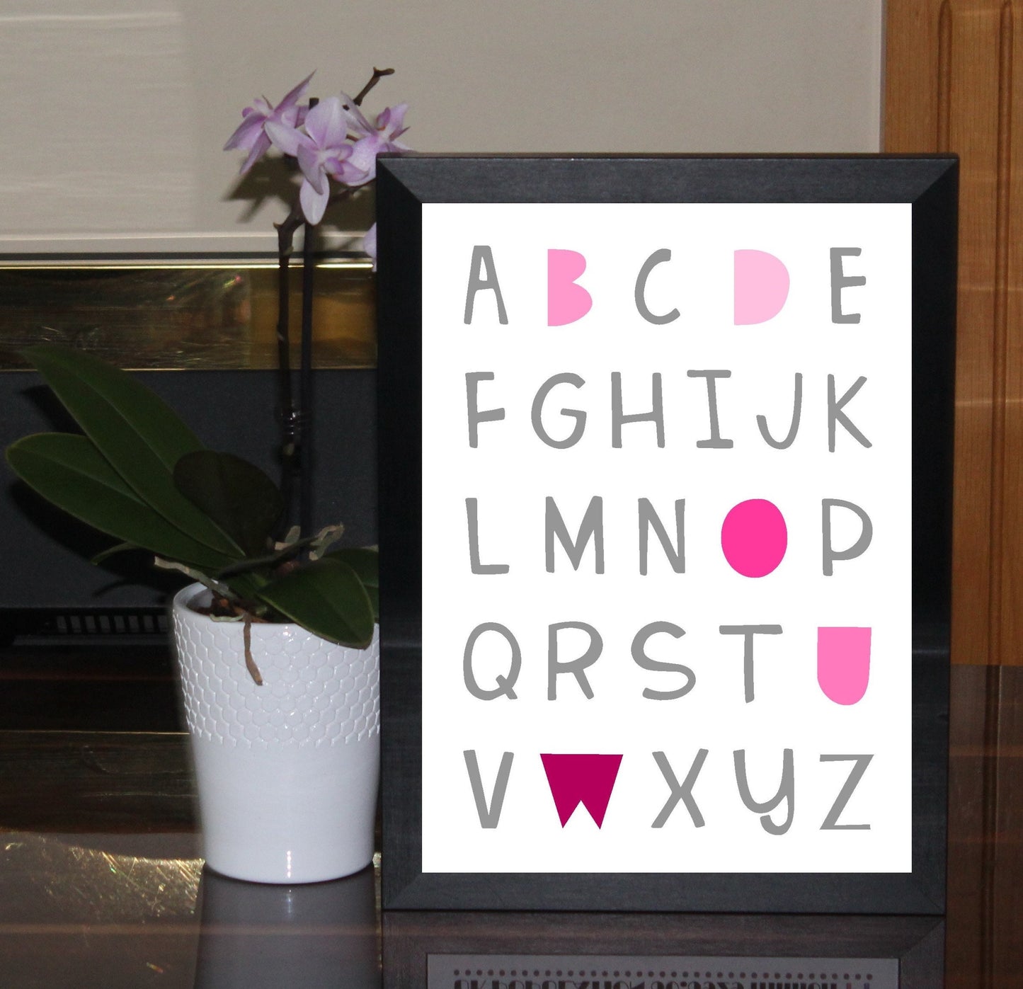 Alphabet A4 Print Boy / Girl Childrens Nursery Wall Art Pink Print Poster