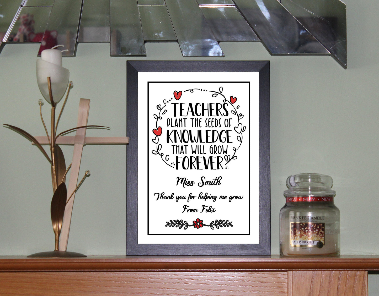 Personalised Teachers Plant the Seeds Thank You Gift Available as the Print Only or in a Choice of Frames