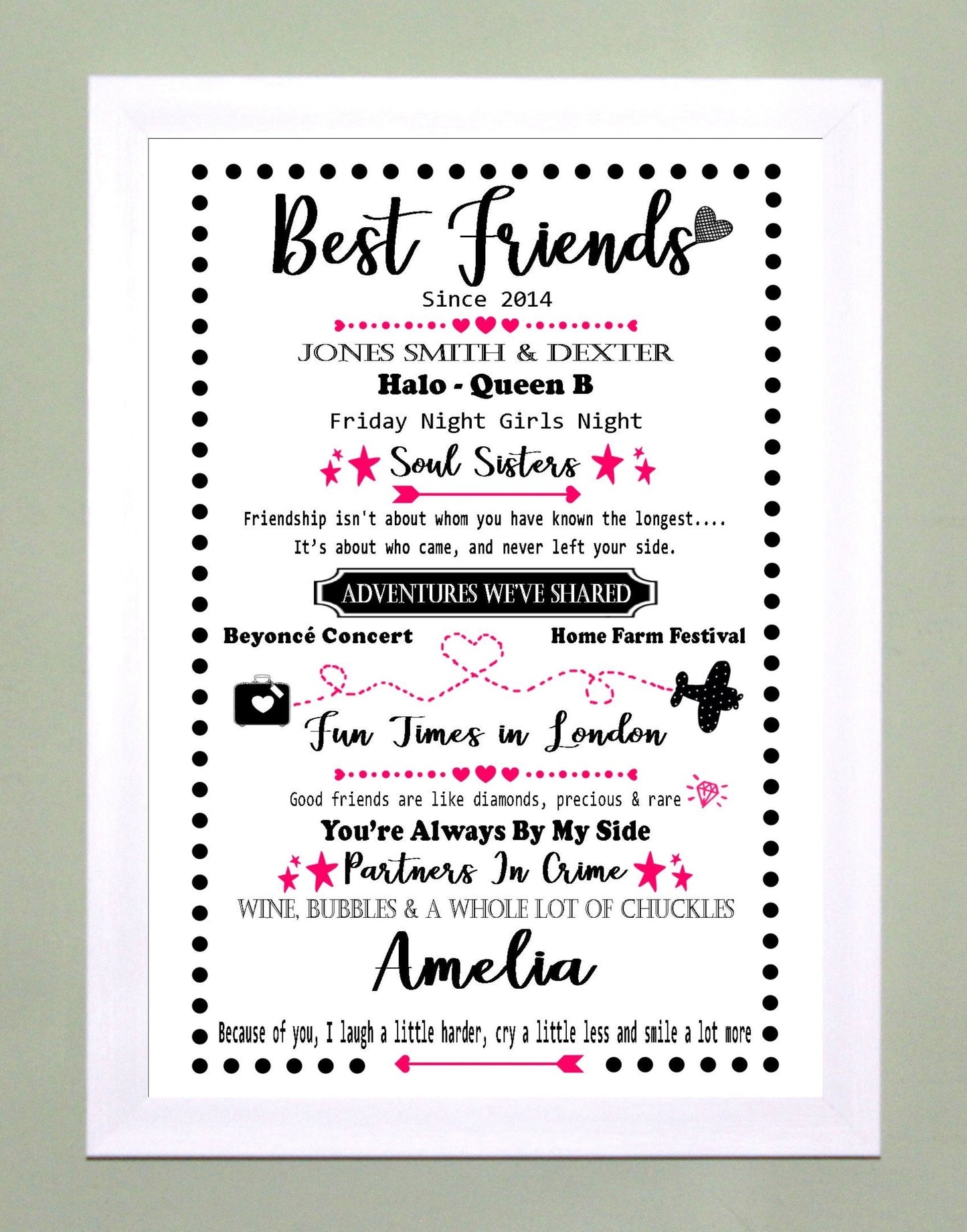 Personalised Best Friends Memories Friendship Celebration Keepsake A4 Print Sold as the Print on its own or in a Choice of Frames