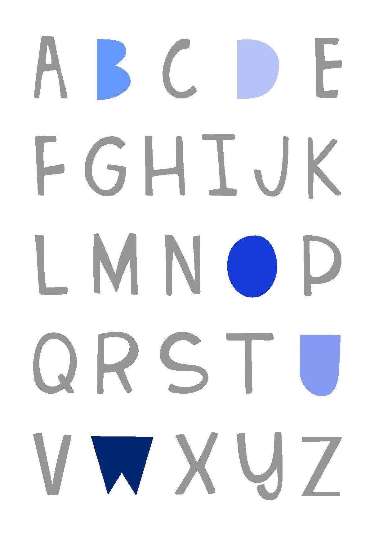 Alphabet A4 Print Boy / Girl Childrens Nursery Wall Art Blue Print Poster