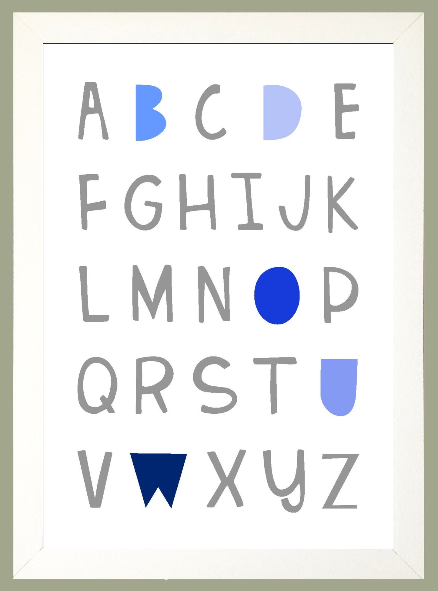 Alphabet A4 Print Boy / Girl Childrens Nursery Wall Art Blue Print Poster