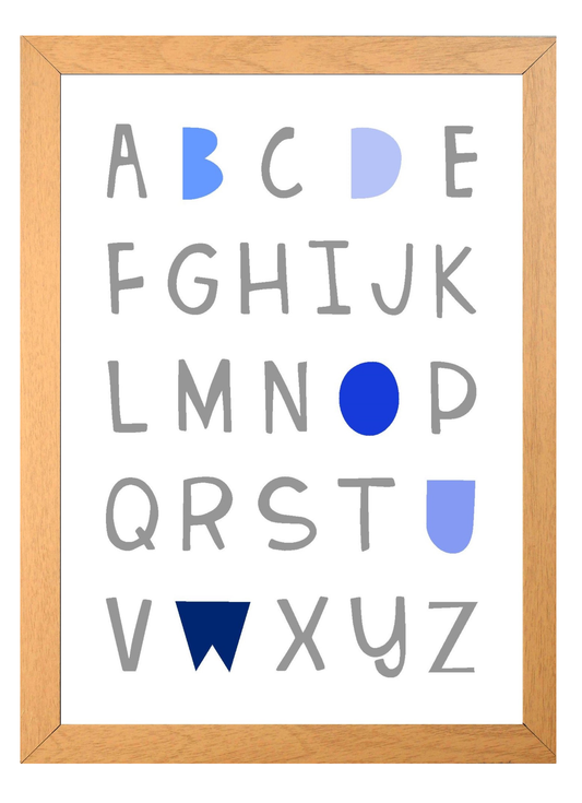 Alphabet A4 Print Boy / Girl Childrens Nursery Wall Art Blue Print Poster