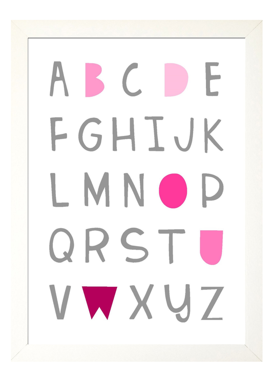 Alphabet A4 Print Boy / Girl Childrens Nursery Wall Art Pink Print Poster