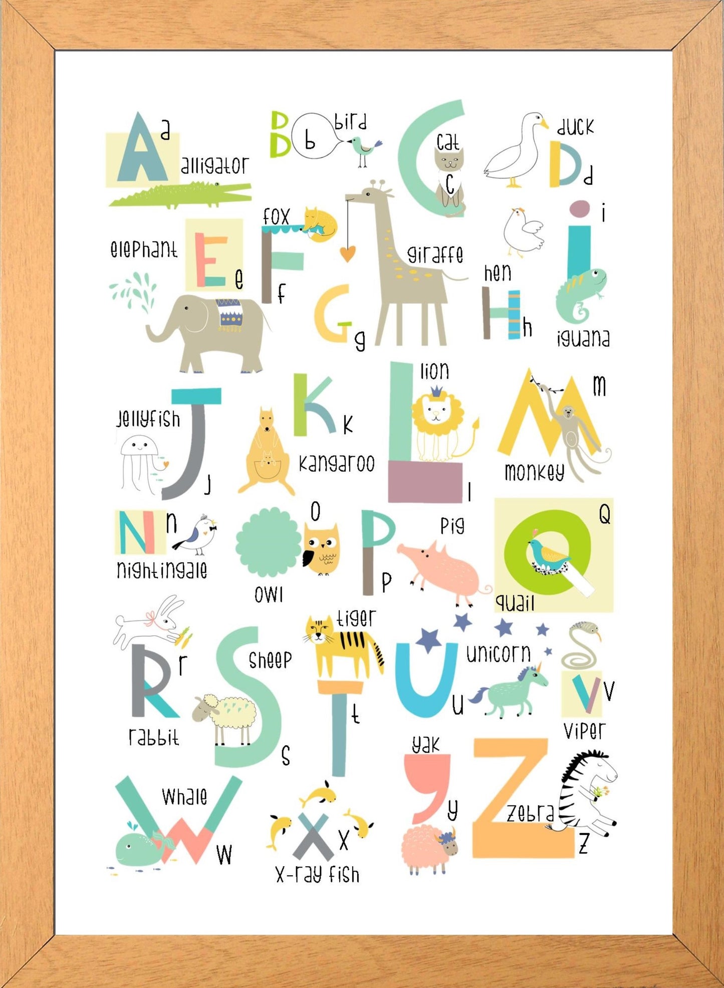 Animal Alphabet A4 Print Childrens Nursery Wall Art Print Poster