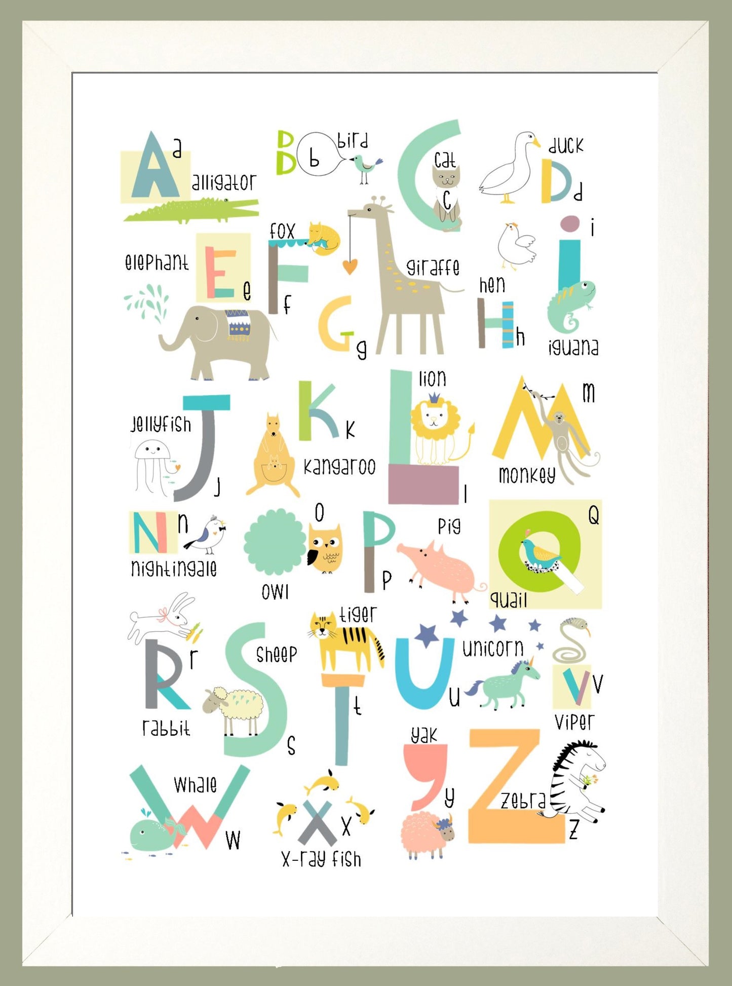 Animal Alphabet A4 Print Childrens Nursery Wall Art Print Poster