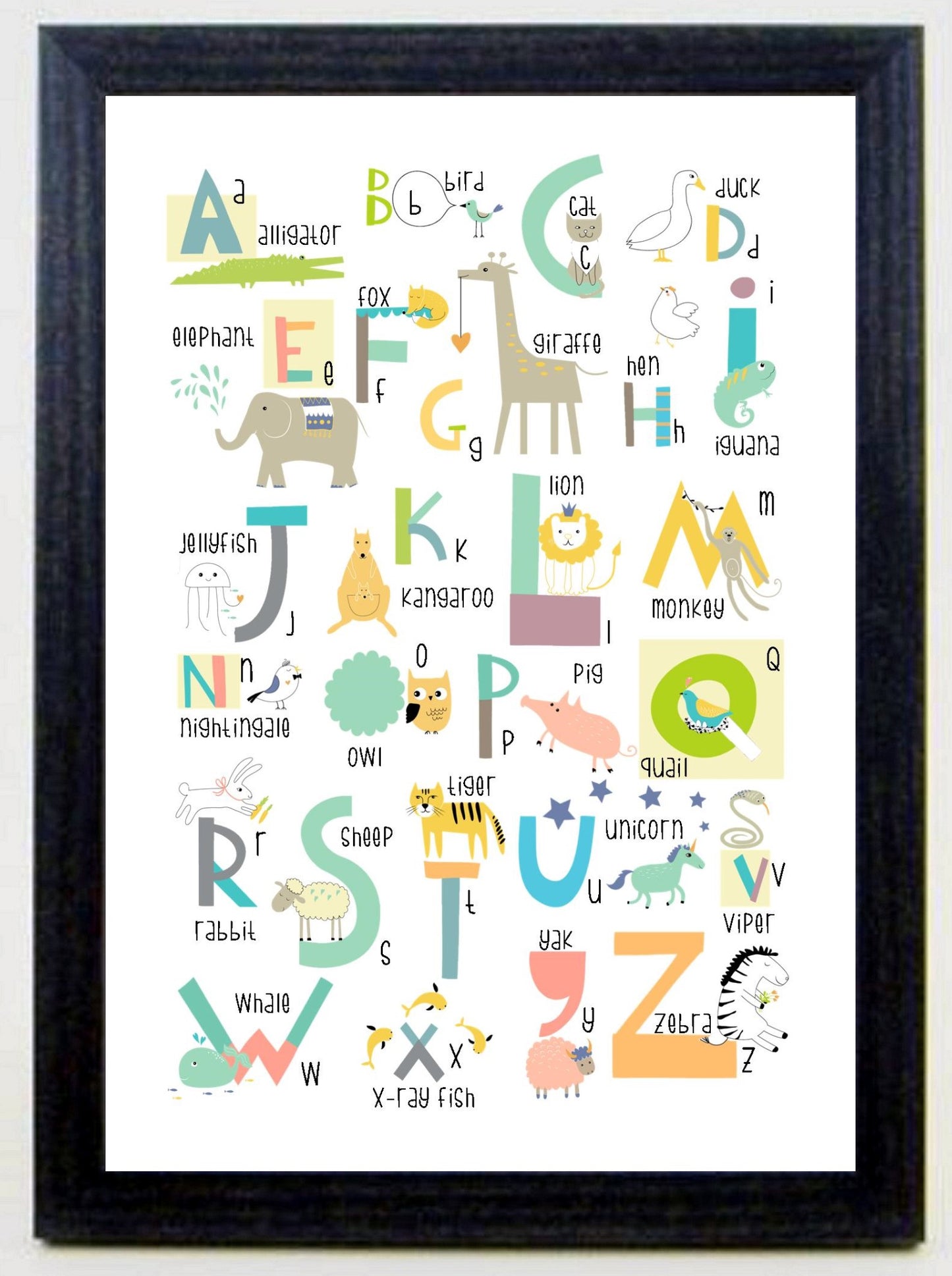 Animal Alphabet A4 Print Childrens Nursery Wall Art Print Poster