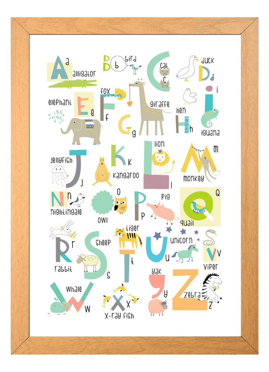 Animal Alphabet A4 Print Childrens Nursery Wall Art Print Poster