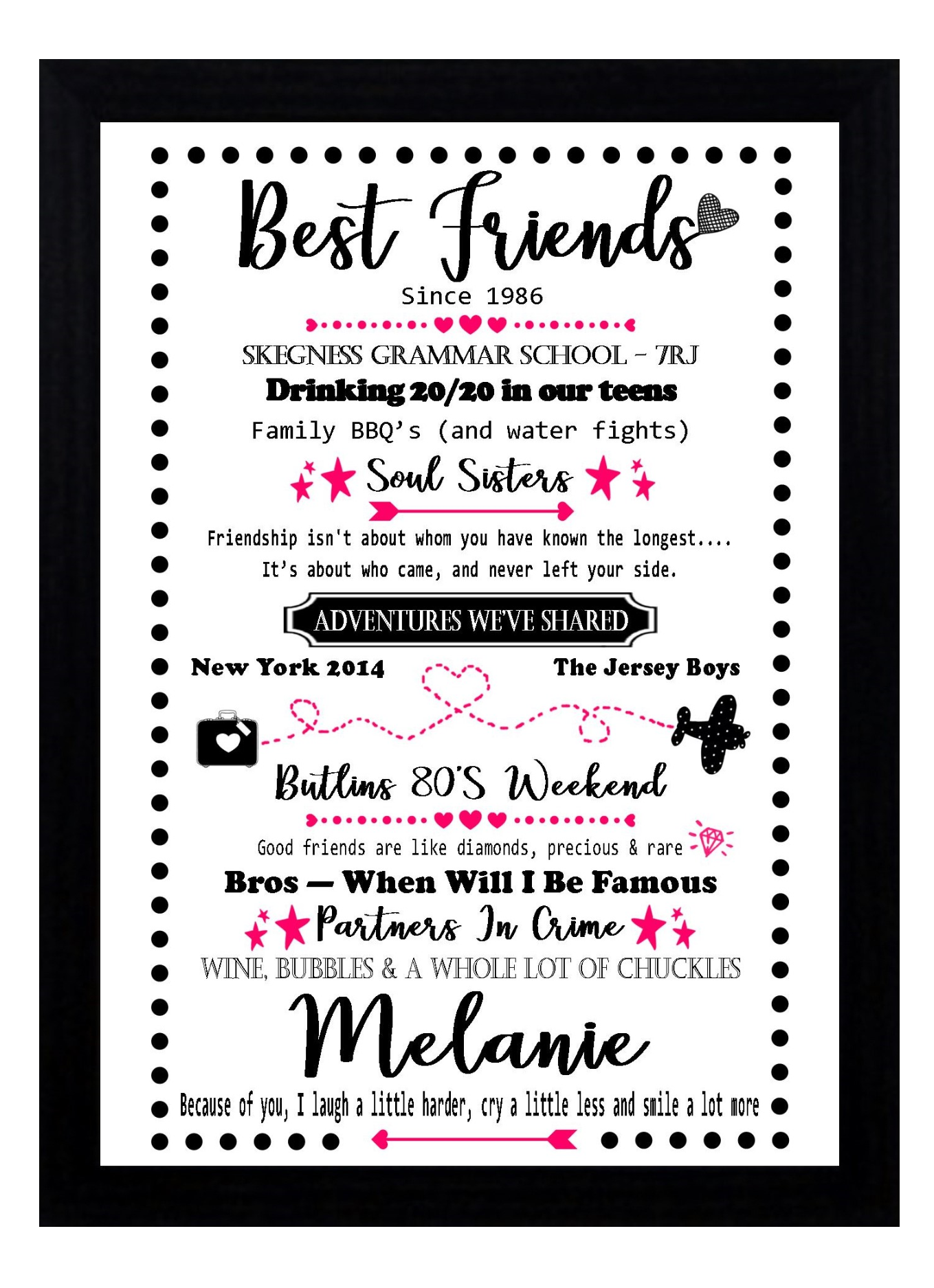 Personalised Best Friends Memories Friendship Celebration Keepsake A4 Print Sold as the Print on its own or in a Choice of Frames