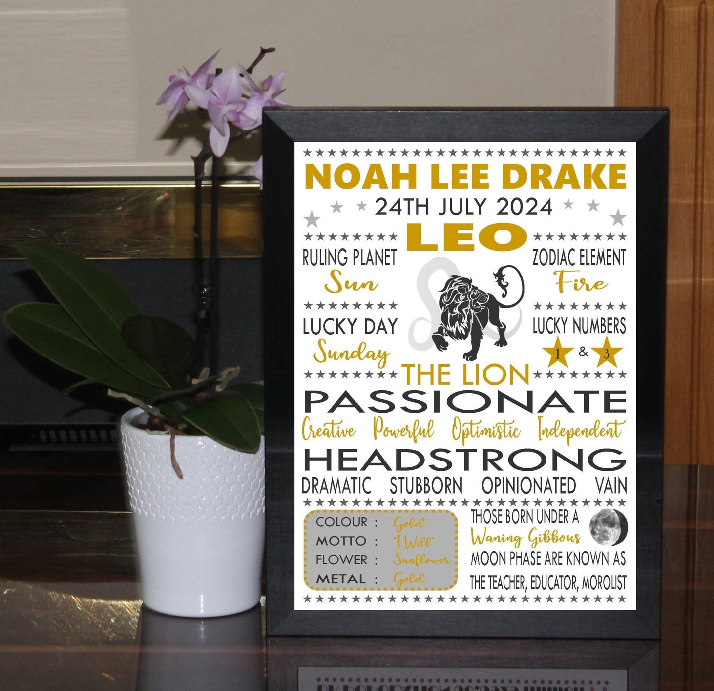 Personalised Leo Star Sign Zodiac Birthday Horoscope Print Poster