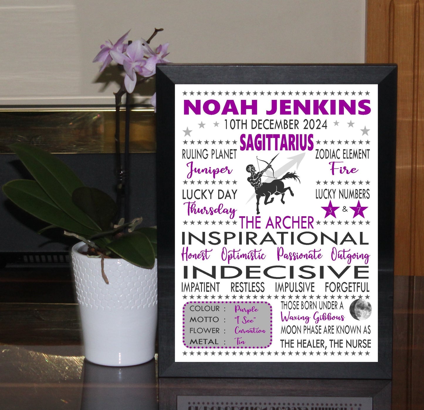 "Personalised Sagittarius" Star Sign Zodiac Birthday Horoscope Print Poster