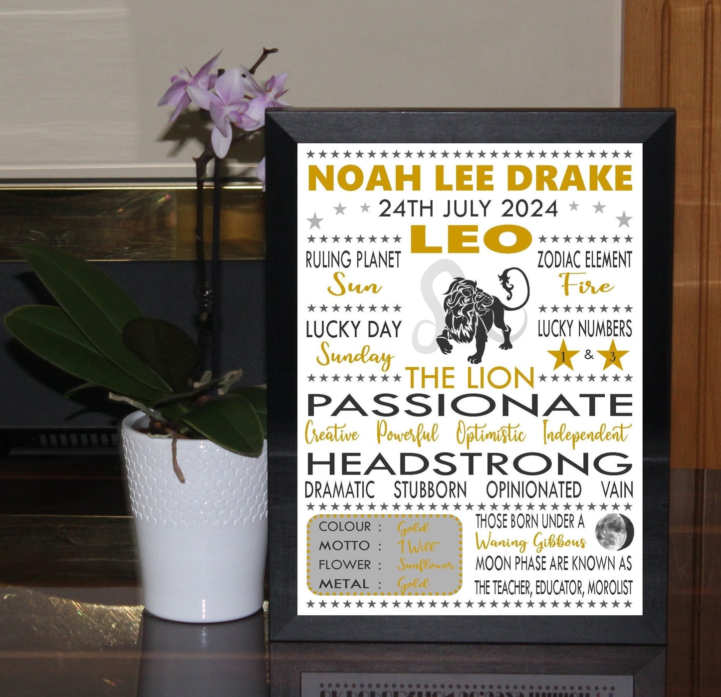 Personalised Leo Star Sign Zodiac Birthday Horoscope Print Poster