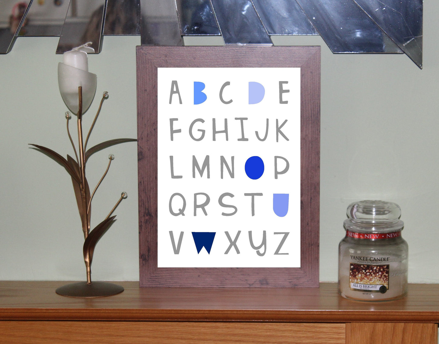 Alphabet A4 Print Boy / Girl Childrens Nursery Wall Art Blue Print Poster