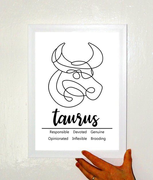 Taurus Zodiac Star Sign Traits A4 Poster Sold as the Print Only or in a Choice of Frames…