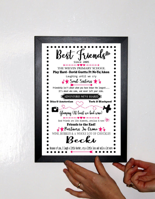 Personalised Best Friends Memories Friendship Celebration Keepsake A4 Print Sold as the Print on its own or in a Choice of Frames