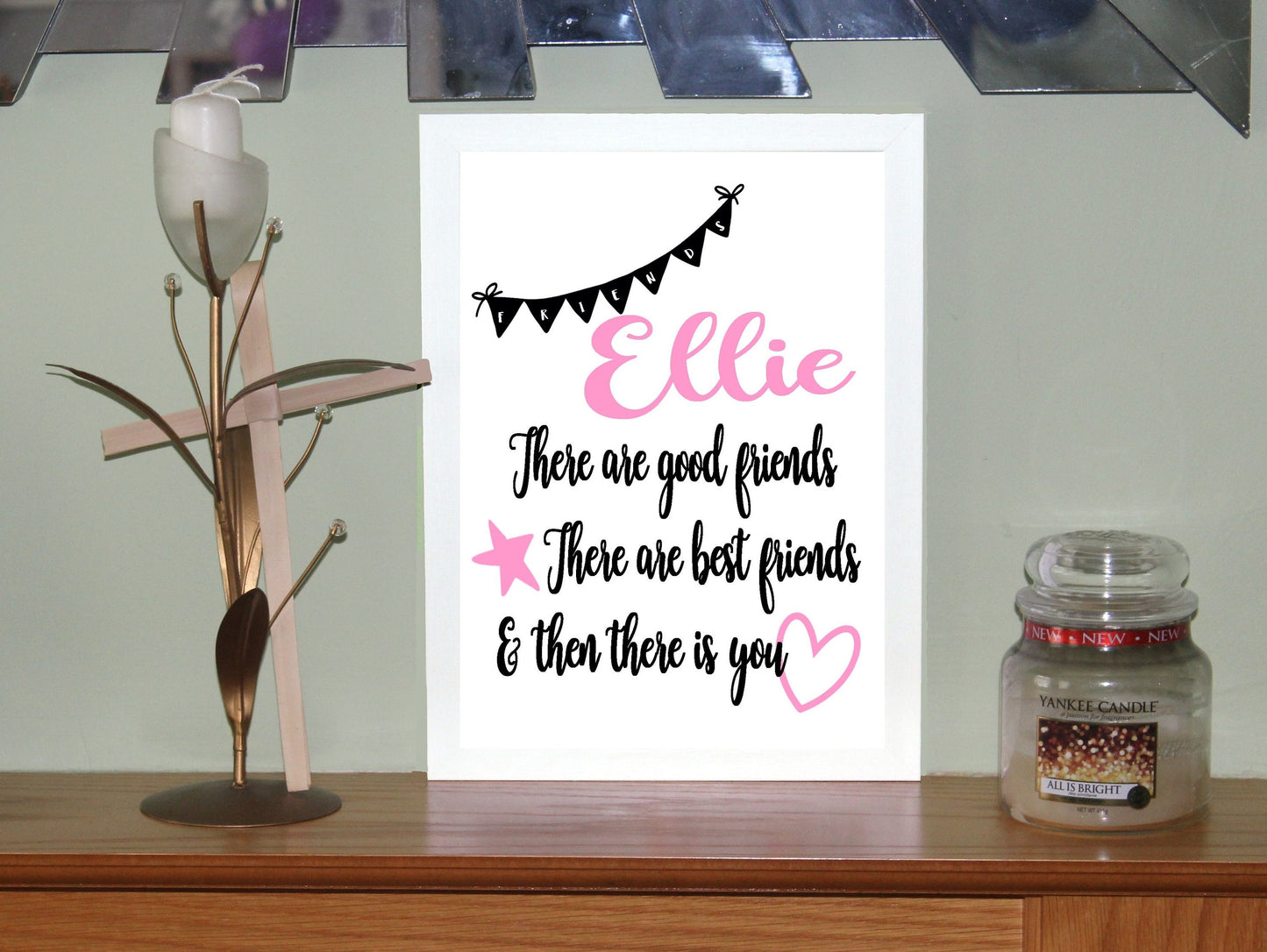Personalised A4 Named Best Friend Good Friend Blue or Pink Print Sold as the Print Only or in a Choice of Frames