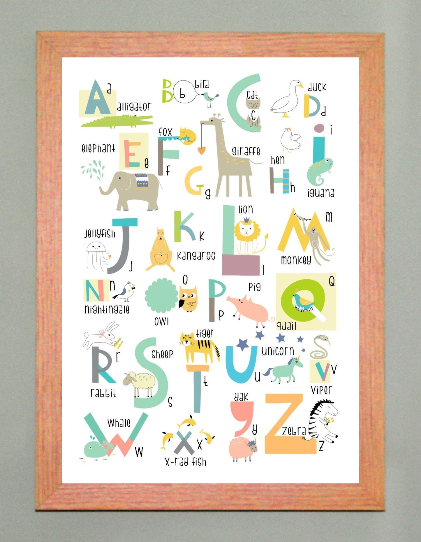 Animal Alphabet A4 Print Childrens Nursery Wall Art Print Poster