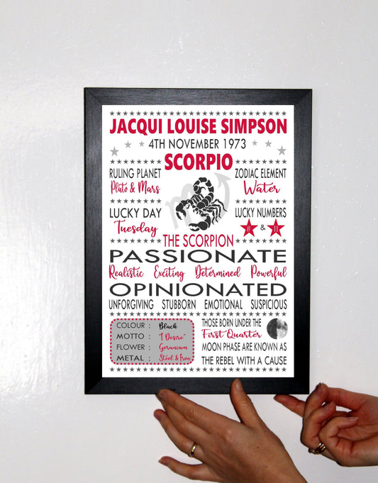 Personalised Scorpio Star Sign Zodiac Birthday Horoscope Print Poster