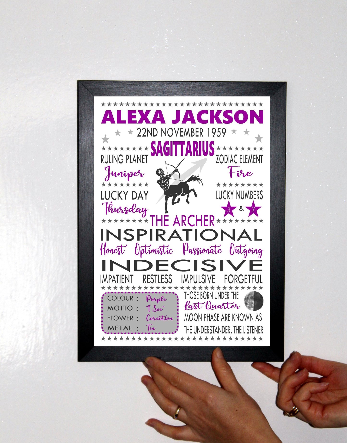 "Personalised Sagittarius" Star Sign Zodiac Birthday Horoscope Print Poster