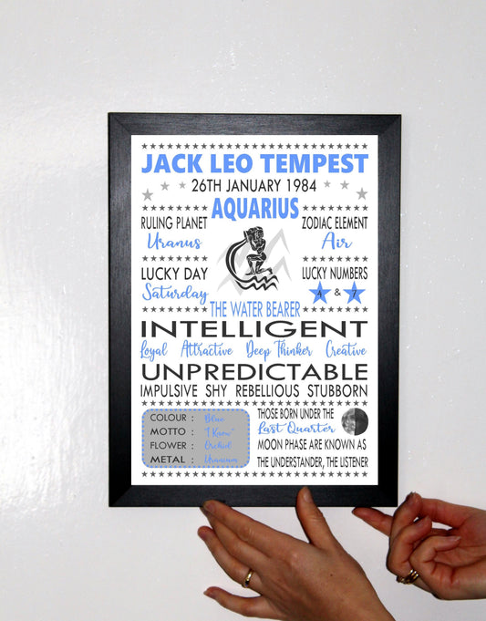 Personalised Aquarius Star Sign Zodiac Birthday Horoscope Print Poster