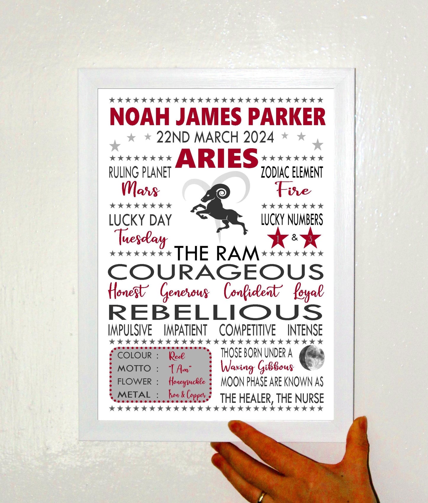 Personalised Aries Star Sign Zodiac Birthday Horoscope Print Poster